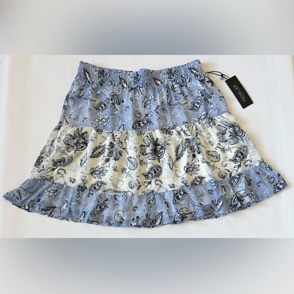 Rachel Zoe Tiered Floral Lined Chiffon Knee Length Blue & White Mini Skirt M - Picture 3 of 8